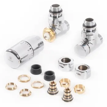Angled thermostatic valve set